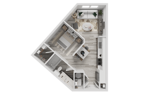 A top-down view of a small apartment layout.